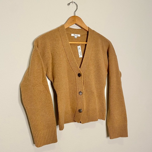 NWT Madewell V-Neck Slim Cardigan Sweater in Heather Caramel - Picture 4 of 8
